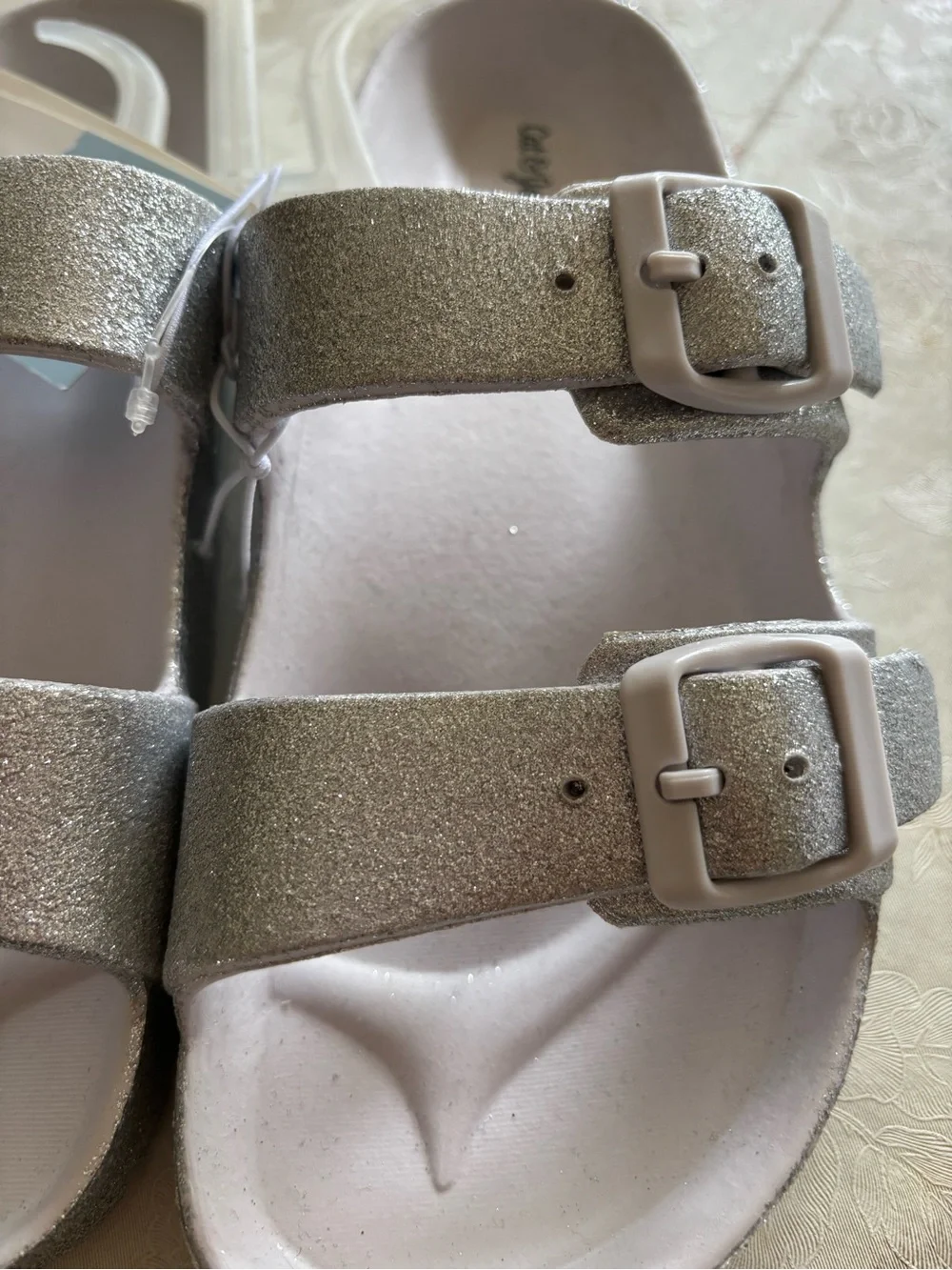 Cat & Jack Silver Glitter Double-Buckle Kids Sandals size 2